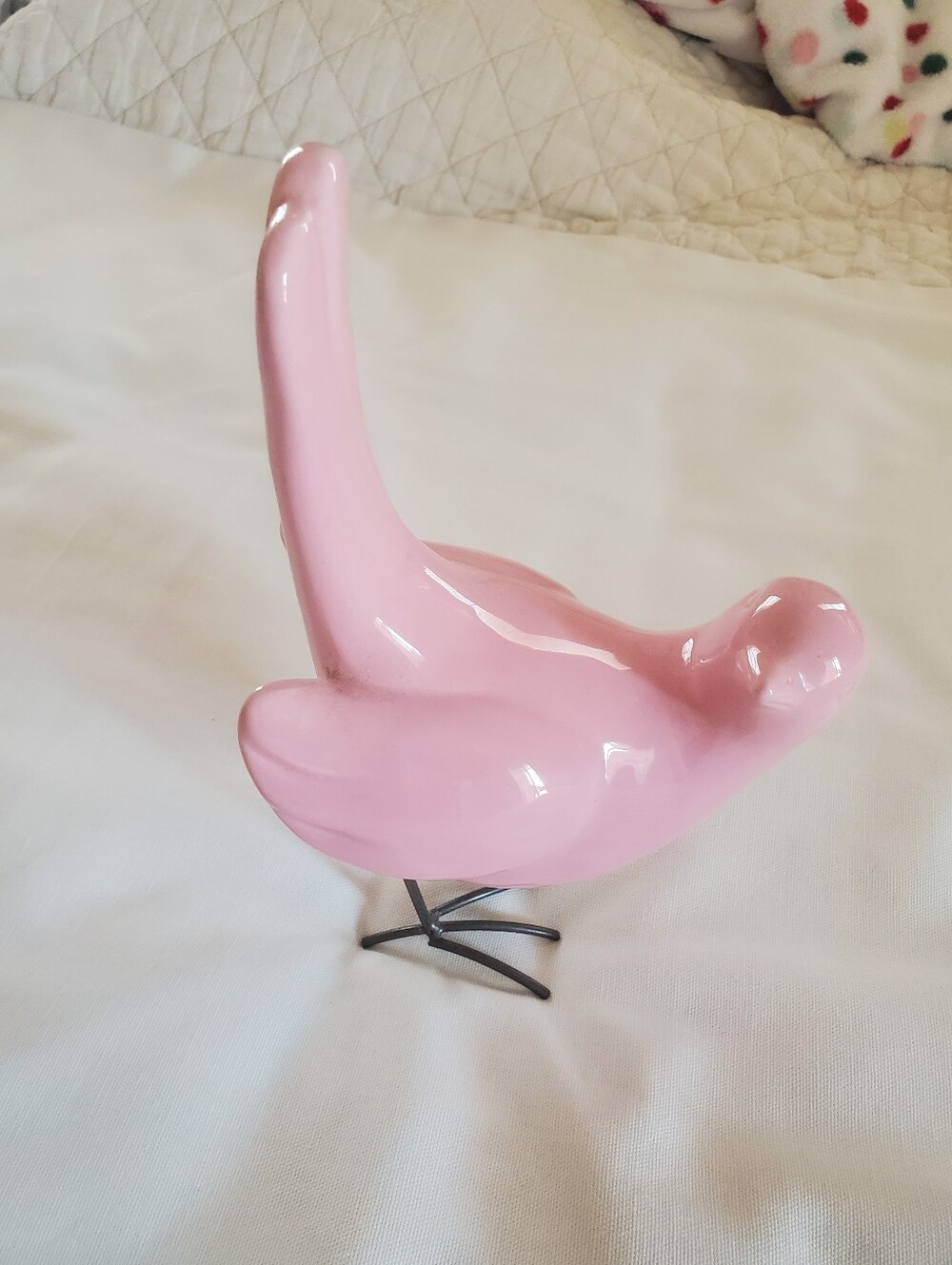 Pink Ceramic Decorative Bird Figurine